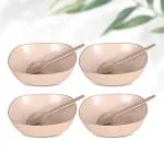 Eha Set of 4 Earth-Friendly Multipurpose Bowls for Kitchen with Spoons | 750 ml | Made with Rice Husk | Microwave Safe Bowl | for Hot & Cold Serving Bowl Set | Sand Castle