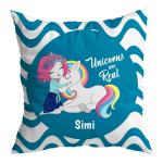 ASHVAH Blue Satin Simi Name Unicorn Cushion Cover with Filler 30 x 30 cm