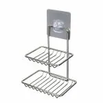 KATHIYAWADI Wall Mounted Double Layer soap Dish Holder Stainless Steel Wall Hanging Soap Storage Rack for Kitchen Bathroom-with Self Adhesive Magic Sticker(Silver)(2 Layer Shop Holder)