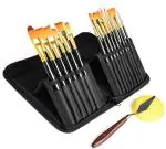FRKB 15 Pcs Paint Brush Set Includes Pop-up Carrying Case with Palette Knife and 1 Sponge for Acrylic, Watercolor and Gouache Painting
