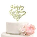 Festiko Happy Birthday Cake Topper, Birthday Party Decors Sign Supplies, Gold Glitter