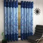 Sehbhagi Blue Polyester Printed Semi Transparent Door Curtain, 7 Ft (Pack Of 2)