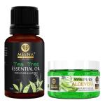 Meena Elements Aromatherapy Premium Tea Tree Essential Oil 15 Ml With Aloe Vera Gel 140 Gm (Pack Of 2)