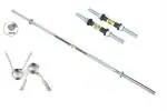 Body Tech Solid Iron Metal With Chrome Polished Home Gym Combo Of 4 Feet Straight Bar 25Mm And 1 Pair 14 Inch Dumbbell Rod With Spring Locks