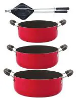 Nirlon 4 pcs of Red and Black Non-stick Aluminium Chemical Free Kitchenware Cooking Utensil Combo Set, Standard