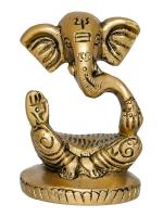eCraftIndia Embossed Brass Meditating Appu Lord Ganesha Handcrafted Statue 5 cm x 7 cm
