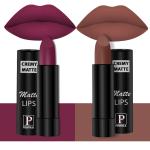 PERPAA Creamy Matte Lipstick Combo Set Of 2 Bright Long Stay Intense Color 3.5gm Each|Cherry Red,Nude Brown