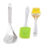 BLUE WONDER Stainless Steel Big Potato Masher With Silicon Basting Big Spatula Set and Multicolour, Pack of 2