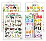 GO WOO Combo of 4 Fruits, Vegetables, Domestic Animals and Pets and Colours Charts for Kids