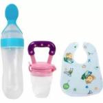 SMILEY MIA Spoon feeding bottle with nibbler & bib/Appron for new born baby (Combo set) Teether (Sky blue)