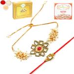 Jaiccha-RT-Stone Bhaiya Bhabhi Rakhi with 200 gms of Kaju katli and 200 gms of Soan Papdi