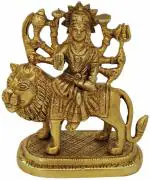 Navyaksh- OgCombo 100% BRAS Maa Durga Sherawali Mata Statue Murti Durga Sherawali Mata MaaIdolBRASS DURGA MAA MURTI Durga Maa Idol MEDIUM SIZE Decorative Showpiece - 9 cm (Brass, Gold)