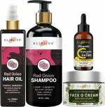 Elibliss Red Onion Shampoo, Oil, Vitamin C Serum, L Glutathione Face O Cream (Pack of 4)