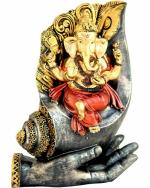 Craft Junction Hand Crafted Polyresin Lord Ganesha on Shank Palm Decorative Showpiece - 23 cm