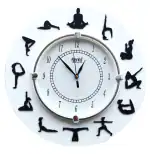 Angira Handicrafts Wooden Yoga Poses Wall Clock - Black & White