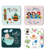 Whats Your Kick Tea Lover Tea Time Quotes Printed Set of 4 Coaster With Metal Stand