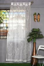 Parda Online White and Grey Tissue Floral Eyelet Window Curtain 7ft, (Pack of 1)