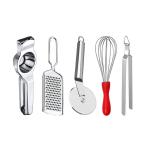DreamBasket Lemon Squeezer & Cheese Grater & Pizza Cutter & Egg Whisk & Roti Chimta for Kitchen
