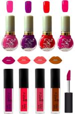 OUR BEAUTY High Quality Nail Polish And Kiss Proof Matte Liquid Lipstick Set 121 (Set Of 8)