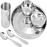 Liolis Stainless Steel Thali Set| Bhojan/Dinner Plate Set- 6 Pieces | Stainless Steel 5 in 1 Pav Bhaji Plate Set | 5 Compartment Section Mess Tray | 5 Section Rectangle Bhojan Thali for Lunch and Dinner Large silver Bhojan thal set (Pack of 6)