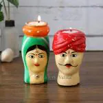 CraftVatika Tealight Candle Holders Handmade Marwari Couple Pair Stand Paper Mache