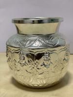 Puja N Pujari White Metal Pooja Champu (10 x 10 x 12 cm, Silver)