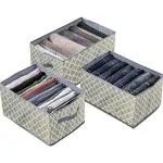 House of Quirk Set Of 3 Wardrobe Clothes Organizer For Folded Clothes With Handle, Closet Drawer Organizers For Jeans(6+7+9 Grids, Lantern, Multicolor, Non-Woven)