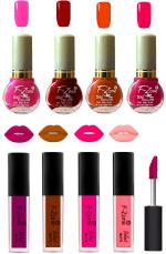 OUR BEAUTY High Quality Nail Polish And Kiss Proof Matte Liquid Lipstick Set 353 (Set Of 8)