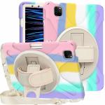 ProElite Rugged 3 Layer Armor case Cover for iPad Pro 11 inch 2022 4th Gen with Pencil Holder, Shoulder Strap and Kickstand, Rainbow