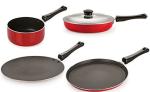 Nirlon 4 pcs of Red and Black Non-stick Kitchen Cookware Essential Set, Standard