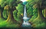 Elegance Beautiful Waterfall Nature Landscape Canvas Digital Painting - 36 X 22.75 Inch