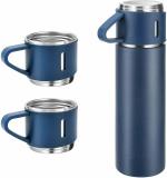 Desi BAE Steel Vacuum Flask Set with 3 Steel Cups Combo - 500ml - Odourless - Keeps Hot/Cold Tea Set Ideal for Gift Random Color (500 ml.)