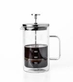 Sipologie Glasriket Double Wall French Press Coffee Maker 600ml I 4-Level Filtration I Heat Insulated Borosilicate Coffee Press Glass I Measurement Marking, Coffee Spoon, Extra Filter Mesh