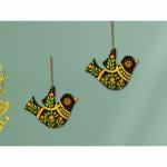 Jh Gallery Antique Black Wood Handcrafted And Emboss Painted Colorful Birds Hangings For Home Decor (Pack Of 2)