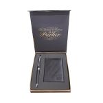 PARKER ASTER MATTE BLACK CHROME TRIM BALL PEN WITH CREDIT CARD HOLDER