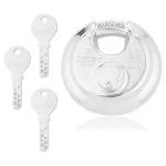 CRUST Rust Proof Large Disc Pad Lock with Keys (Silver, Stainless Steel)