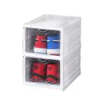 ODD M EVEN Sneaker Box - Shoe Rack - 2 Layer Collapsible Shoe Organiser with Door - Foldable Sneaker Crates Footwear Organiser for Men, Women, Heels, Boots, Loafers, Sneakers, Slippers (2 Layer)