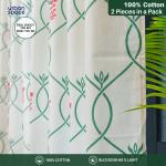 Urban Space 100% Cotton Curtains for Door,Room Darkening Cotton Curtains 8 feet Long Set of 2 with Eyelets and Tieback (Floral Ripples Pink & Green- 8 ft x 4 ft)