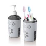 Fantacy 2 pcs Bath set (Soap Dispenser , Tooth Brush Holder) With Box-Grey