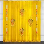 SPECIALYOU.IN Haldi Decoration Items for marriage, Yellow Curtains Backdrop for decoration pooja items with Chakra latkan for mehendi decoration items Backdrop Cloth for decor -13 Items
