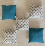 Earthy India Block Print Jaal & Emerald Green Handmade Cotton Cushion Covers 16 x 16 inch (Set of 5)