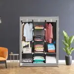 Fabura Triple Door Collapsible Wardrobe With 2 Hanging Compartment in Grey Color