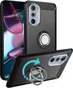 Unistuff Back Case Cover for Motorola Edge 30 Pro, Moto Edge 30 Pro, Motorola Moto Edge 30 Pro with Magnetic Kickstand | Premium Matte Finish | Camera Bump Protection | Rubberized Ring Cover - Night Black, 76994