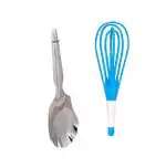 URBAN BUY Stainless Steel Kitchen Tools Rice Panja With Plastic Egg Whisk, Multicolour & Pack of 2