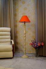 TU CASA White Mango Wood Floor Lamp with Orange Drum Conical Shade WF-148