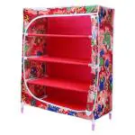 Little Ones Jungle Red Shelves Baby Foldable Wardrobe With 4 Shelves