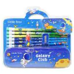 Parteet Blue Pencils, Metal Pencil Box, Sharpener, Eraser (Pack Of 9)