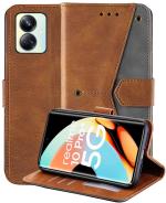 Autofocus Faux Leather Back Case Flip Cover for realme 10 Pro Plus 5G with ID Card Slot | Foldable Stand | 2 Card Slot | 1 Cash Slot | Magnetic Closure - Executive Brown, 21504
