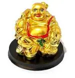 HC VILLA Golden Resin Feng Shui Laughing Buddha with Wealth -7 cm