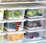 SHOPITECH Fridge Storage Boxes Fridge storage containers stackable, food grade, transparent plastic box with lid for fish, fruit, and vegetables Refrigerator Container ( 1500 ML ) , Pack Of 5